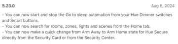 O changelog da versão 5.23.0 do aplicativo Philips Hue. (Fonte da imagem: Apple App Store)