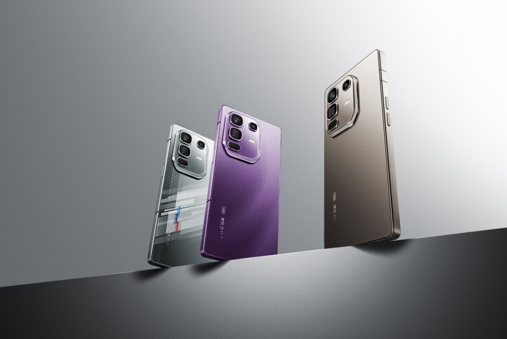 O Infinix Note 50 Pro+ 5G estará disponível nas cores Titanium Grey, Enchanted Purple e Racing Edition (Fonte da imagem: Infinix)