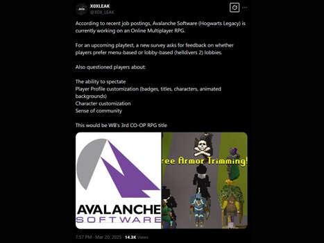 X0XLEAK X New Avalanche Software game/survey X post (Fonte da imagem: captura de tela, conta X0XLEAK X)