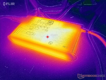 O adaptador CA atinge mais de 49 °C ao operar cargas exigentes