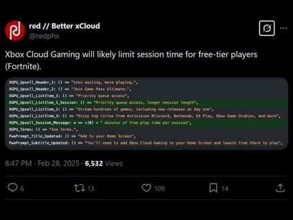 Vazamento do Fortnite Better xCloud (Fonte da imagem: conta Better xCloud X)