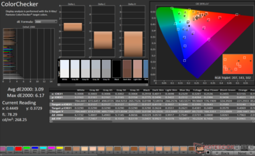 ColorChecker Avg dE2000: 3,09. Máximo dE2000: 6,17