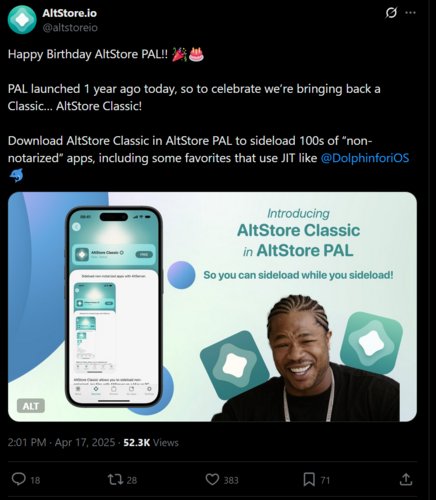 Postagem de anúncio do AltStore AltStore Classic X (Fonte da imagem: captura de tela, conta AltStore.io X)