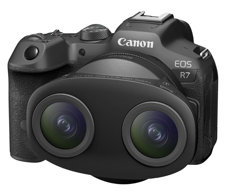 A câmera sem espelho Canon EOS R7 é o único modelo compatível com a lente Dual Fisheye. (Fonte: Canon)