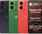 O Moto G35 5G vem nas cores Verde Folha, Preto Meia-Noite e Vermelho Goiaba (Fonte da imagem: Motorola)