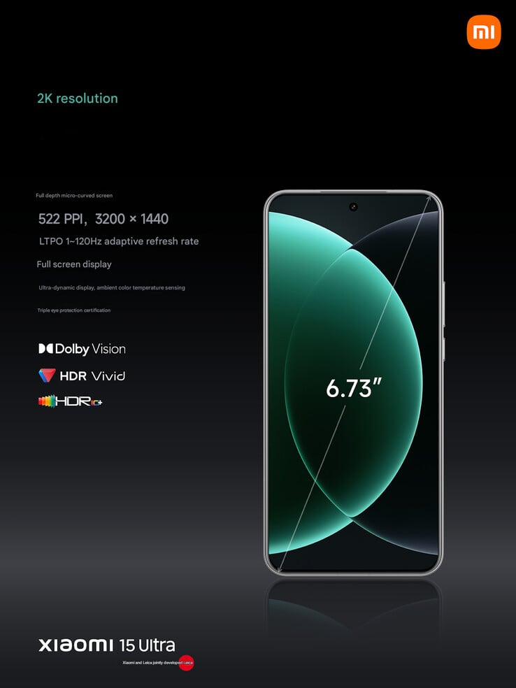 Especificações da tela do Xiaomi 15 Ultra (Fonte da imagem: Xiaomi - tradução automática)