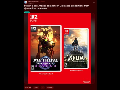 Comparação do Reddit da caixa de jogos do Nintendo Switch 2 (Fonte da imagem: Reddit)