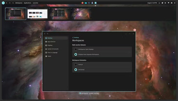 Por padrão, o Cosmic DE apresenta espaços de trabalho verticais, mas isso pode ser alterado para um layout horizontal, se o senhor preferir. (Fonte da imagem: System76)