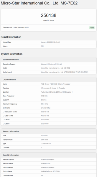 GeForce RTX 5080 OpenCL (fonte da imagem: Geekbench)