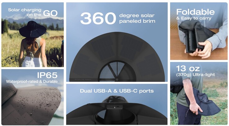 O Power Hat usa células solares monocristalinas PERC de alta eficiência com um design à prova d'água para fornecer energia faça chuva ou faça sol. (Fonte da imagem: EcoFlow)