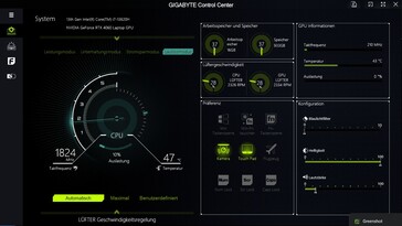 O Centro de controle da Gigabyte