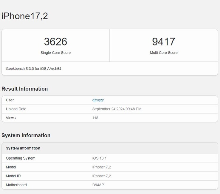 Apple As recentes pontuações do Geekbench do A18 Pro revelam um aumento significativo no desempenho. (Fonte da imagem: Geekbench)