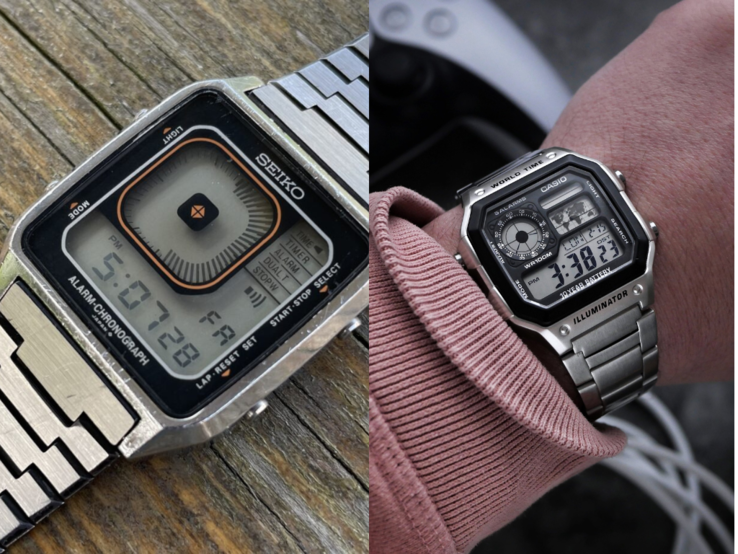 O Seiko G757 (esquerda) e o Casio AE-1200WHD-1AV (direita). (Fonte da imagem: MyRetroWatches e MTR Watches)