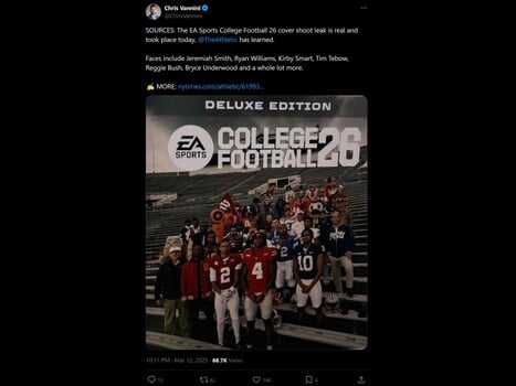 Chris Vannini College Football 26 capa vazada X Post (Fonte da imagem: captura de tela, conta Chris Vannini X)