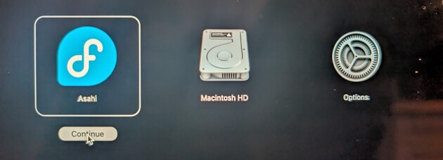 Ao manter pressionado o botão liga/desliga do seu Mac Apple Silicon, o menu de inicialização será exibido, onde o usuário poderá inicializar o Asahi (Fonte da imagem: Notebookcheck)