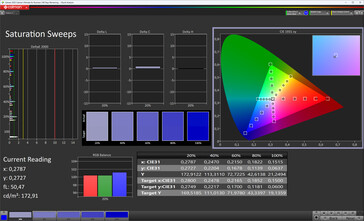 Tela interna de saturação de cores (Perfil: Profissional, Padrão; Espaço de cores alvo: sRGB)