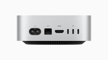 Parte traseira: cabo de alimentação, Gigabit Ethernet, HDMI 2.1, 3x USB-C 4.0 com Thunderbolt 4 (40 Gbit/s, DisplayPort Alt mode 1.4) (imagem: Apple)