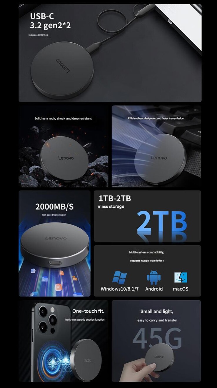 Principais destaques do SSD magnético portátil Lenovo Y910 (Fonte da imagem: Lenovo - tradução automática)