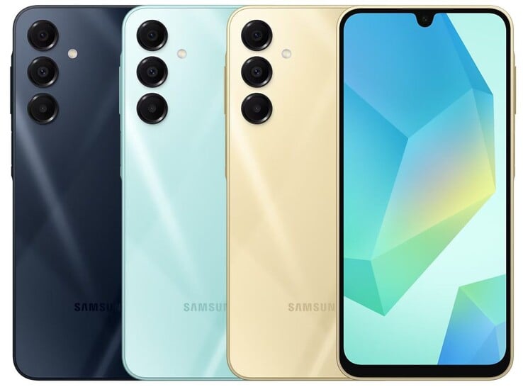 Samsung Galaxy A16 5G nas cores azul, preto, dourado e verde claro (Fonte da imagem: Samsung))