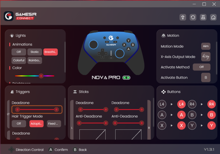 UI principal do aplicativo GameSir Connect para Windows