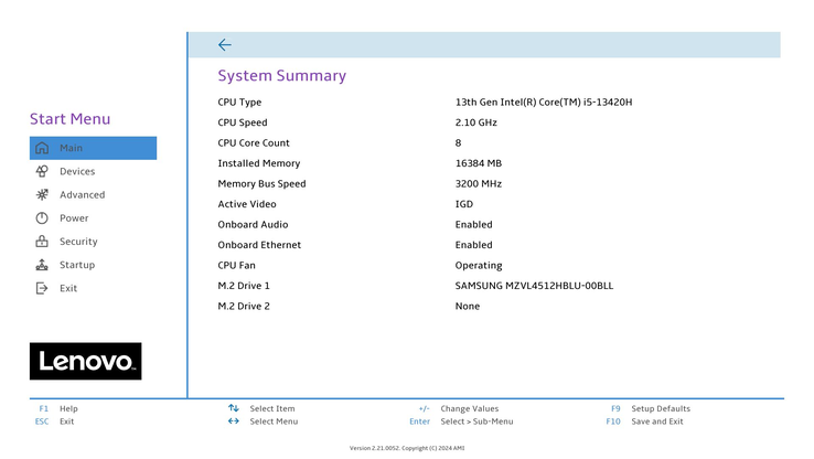 Opções de BIOS no Lenovo IdeaCentre Mini 5