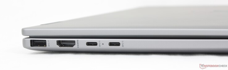 Esquerda: USB-A (10 Gbps), HDMI 2.1, 2x USB-C (10 Gbps com DisplayPort 1.4a + Power Delivery)