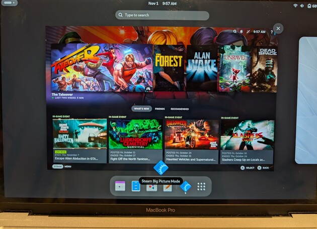 Fedora ARM nativo com GNOME em um Macbook Pro M1 executando o Steam Big Picture (Fonte da imagem: Notebookcheck)