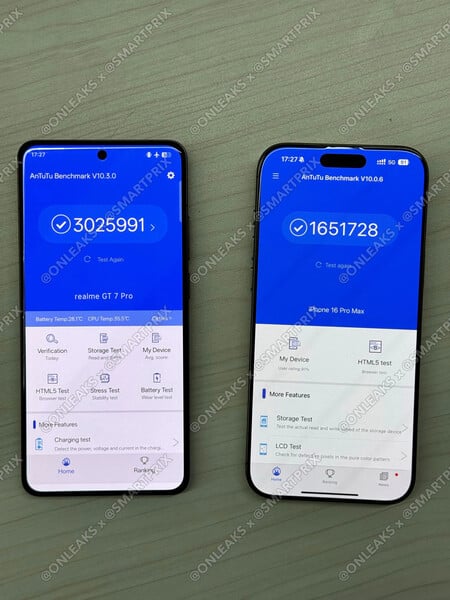 Pontuação AnTuTu do Realme GT7 Pro, à esquerda (fonte da imagem: Smartprix)