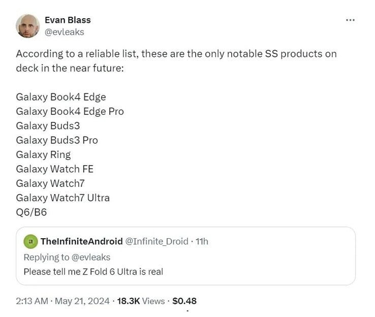 De acordo com o vazador Evan Blass, o Samsung Galaxy Watch7 Ultra está "confirmado".