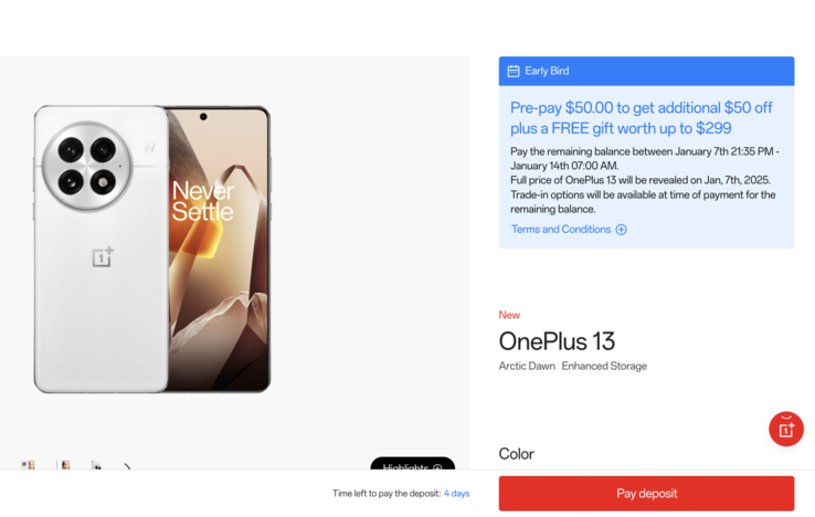 A oferta antecipada do OnePlus 13. (Fonte da imagem: OnePlus)