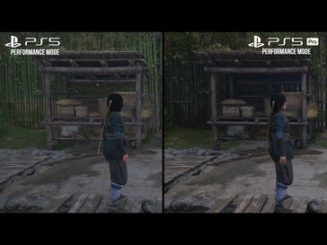 Comparação entre o modo de desempenho de Assassin's Creed Shadows no PS5 Pro e no PS5 (Fonte da imagem: captura de tela, Digital Foundry YouTube)