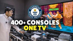 Ibrahim Al-Nasser teve que usar vários switches KVM para conectar 444 consoles a uma TV (Fonte da imagem: Guinness World Records)