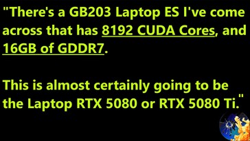 Vazamento das especificações do laptop RTX 5080. (Fonte da imagem: Moore's Law Is Dead)