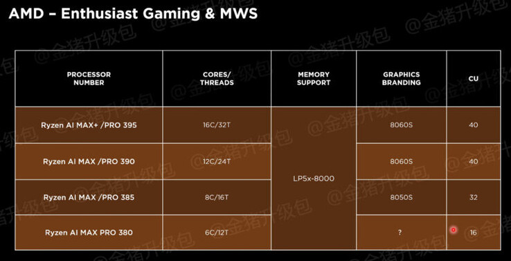 Especificações vazadas da APU AMD Strix Halo (Fonte da imagem: Golden Pig Upgrade)