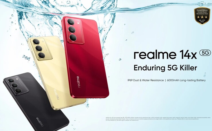 O Realme 14x vem nas cores Crystal Black, Golden Glow e Jewel Red (Fonte da imagem: Realme)