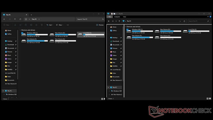 Explorador de arquivos antigo e novo, ambos mantidos abertos simultaneamente no Windows 11 (Fonte da imagem: Notebookcheck)