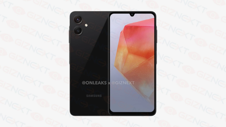 As renderizações do Galaxy A06 também mostram o entalhe em forma de lágrima e a câmera de lente dupla. (Fonte: @OnLeaks x GizNext)