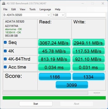 Verificação do desempenho do USB4 usando o ADATA SE920