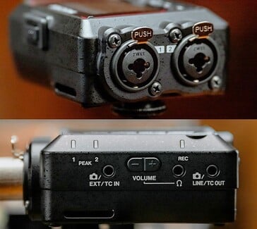 O gravador FR-AV2 tem duas entradas XLR/TRS e uma de 3,5 mm. (Fonte da imagem: TASCAM)