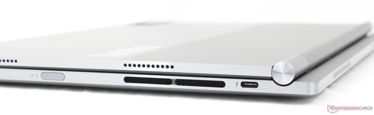 Direita (somente no modo laptop Windows): Botão Liga/Desliga habilitado para impressão digital, USB-C 4.0 + Thunderbolt 4 com DisplayPort e Power Delivery