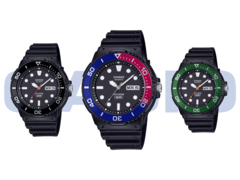 Da esquerda para a direita, Casio MRW-230H-1E1V, MRW-230H-1E2V e MRW-230H-1E3V. (Fonte da imagem: Casio)