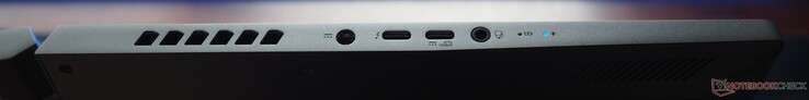 Lado esquerdo: Alimentação, USB-C 4 (incluindo DisplayPort 1.4 e PowerDelivery), USB-C 3.1 Gen 2, áudio