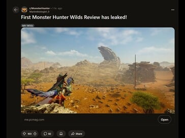 Monster Hunter Wilds Review vazou post no Reddit (Fonte da imagem: Monster Hunter subreddit)