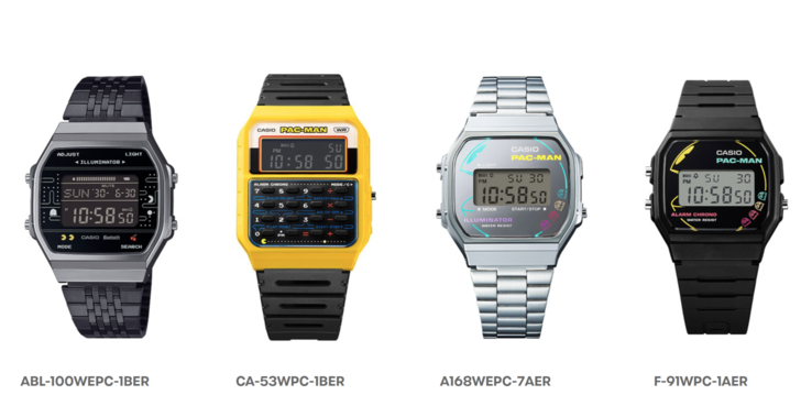 Os quatro relógios Pac-Man x Casio Vintage estão sendo lançados em mais países europeus. (Fonte da imagem: Casio)