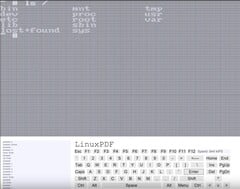 Captura de tela do console do LinuxPDF executando o comando &quot;ls&quot; durante a execução do Linux em um arquivo PDF. (Fonte da imagem: Ading2210 no Github)