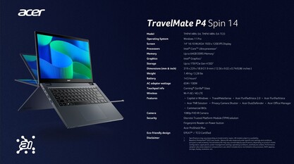 Acer TravelMate P4 Spin 14: Especificações. (Fonte: Acer)