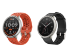 Smartwatch Amazfit Active 2 em silicone esportivo vermelho (esquerda) e couro preto (direita), com preços de US$ 99,99 e US$ 129,99, respectivamente. (Fonte da imagem: Amazfit)