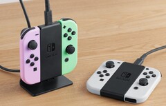 O Joy-Con Charging Stand pode ser usado na vertical ou apoiado em uma mesa. (Fonte da imagem: Nintendo)