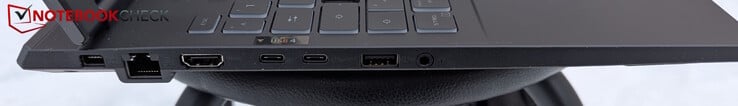 Esquerda: Alimentação, LAN, HDMI 2.1, USB-C 4, USB-C 3.2 Gen2, USB-A 3.2 Gen2, entrada para fone de ouvido