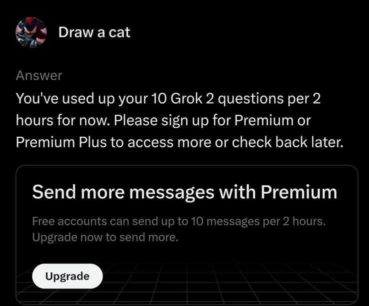O nível gratuito do Grok permite que o senhor faça 10 perguntas a cada 2 horas. (Fonte da imagem: X platform)